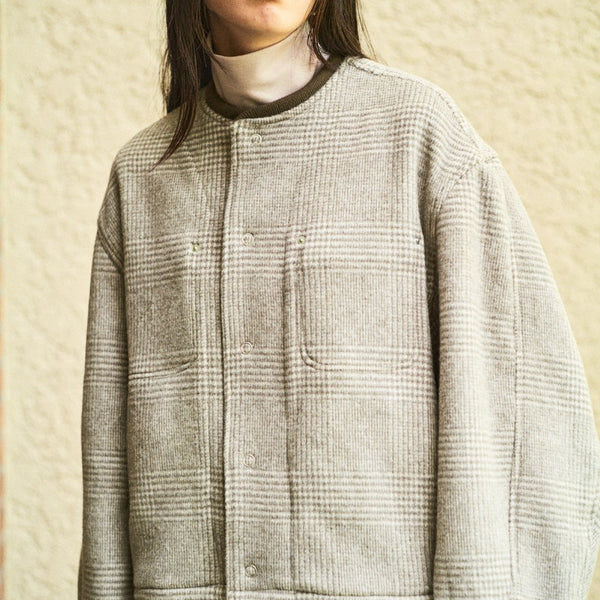 rosymonster glen check no-collar jacket